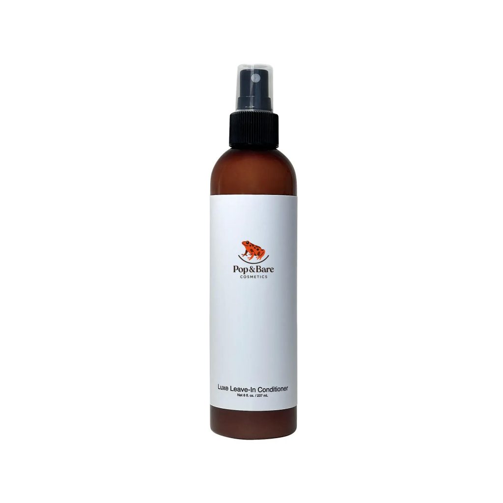 Pop&Bare 8oz Luxe Leave-In Conditioner for reducing breakage and split ends with Rosa Damascena Oil suitable for all hair types