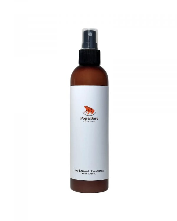 Pop&Bare 8oz Luxe Leave-In Conditioner for reducing breakage and split ends with Rosa Damascena Oil suitable for all hair types